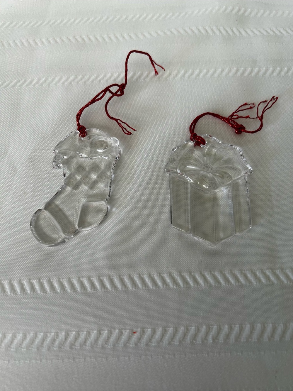 Vintage Princess House In Box Set of 2 Lead Crystal Ornaments Stocking & Package